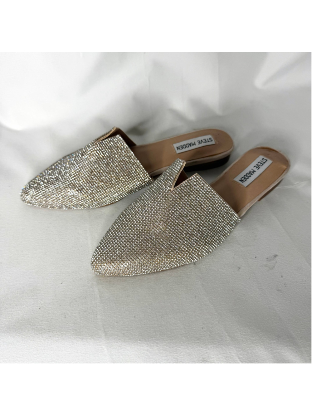 Women's Steve Madden Ally Rhinestone Mules In Silver And Beige View 2